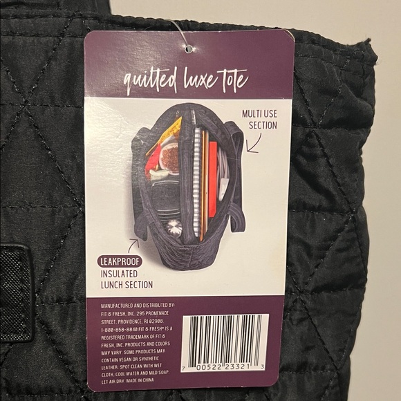 Fit and Fresh Black Quilted Tote/ insulated lunch bag with 6 storage containers - Picture 4 of 10